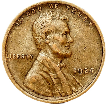 🔥 1924 P Lincoln Wheat Cent FINE-VERY FINE (F-VF) Condition Copper Penny 1c