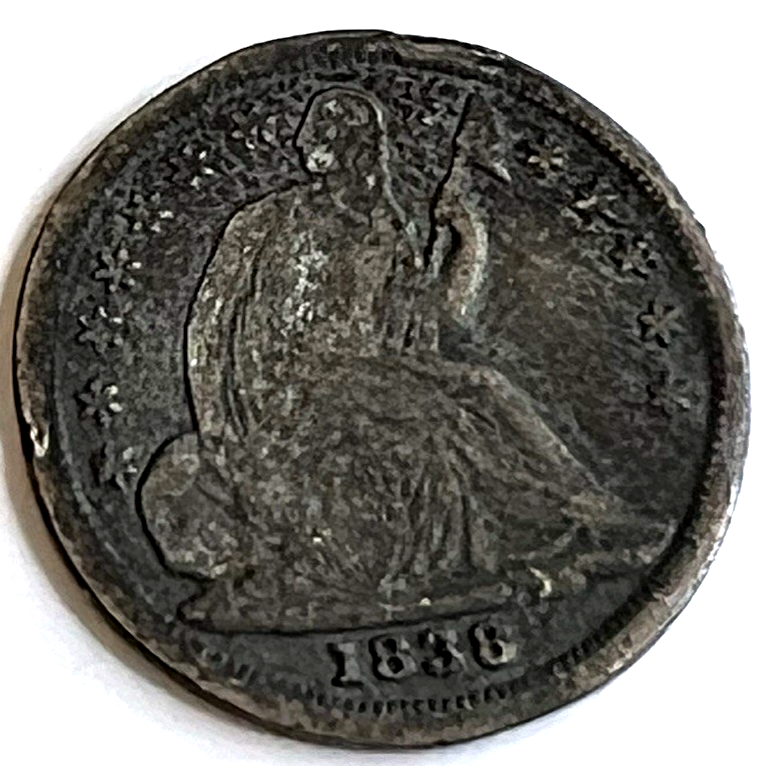✅ 1838 Seated Liberty Silver Half Dime ROTATED DIE 187 Year Old 90% Silver Coin