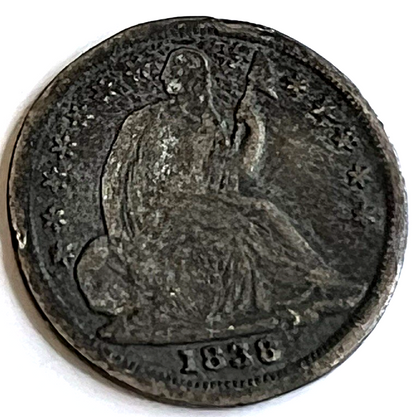 ✅ 1838 Seated Liberty Silver Half Dime ROTATED DIE 187 Year Old 90% Silver Coin