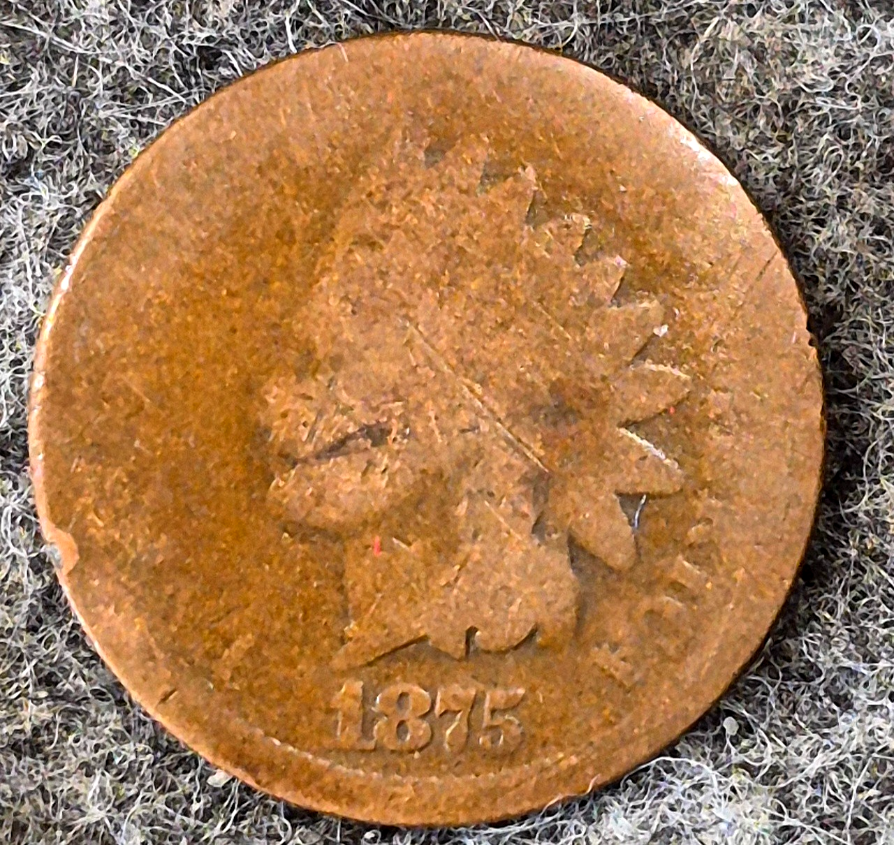 1875 Indian Head Cent Penny AG or Less Features, Hole Filler, Coin Pictured 1C