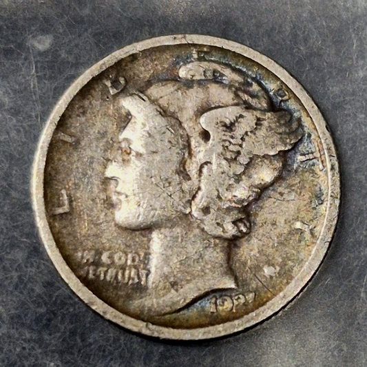 1921 P Mercury Dime Key Date Low Mintage 1,230,000 Fine 90% Silver 10c Toned