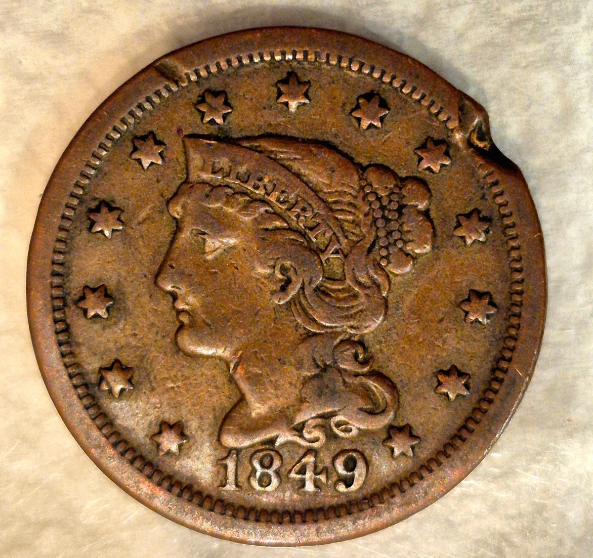 1849 Braided Hair Large Cent Choice Extremely Fine XF+ Features Dinged As Shown