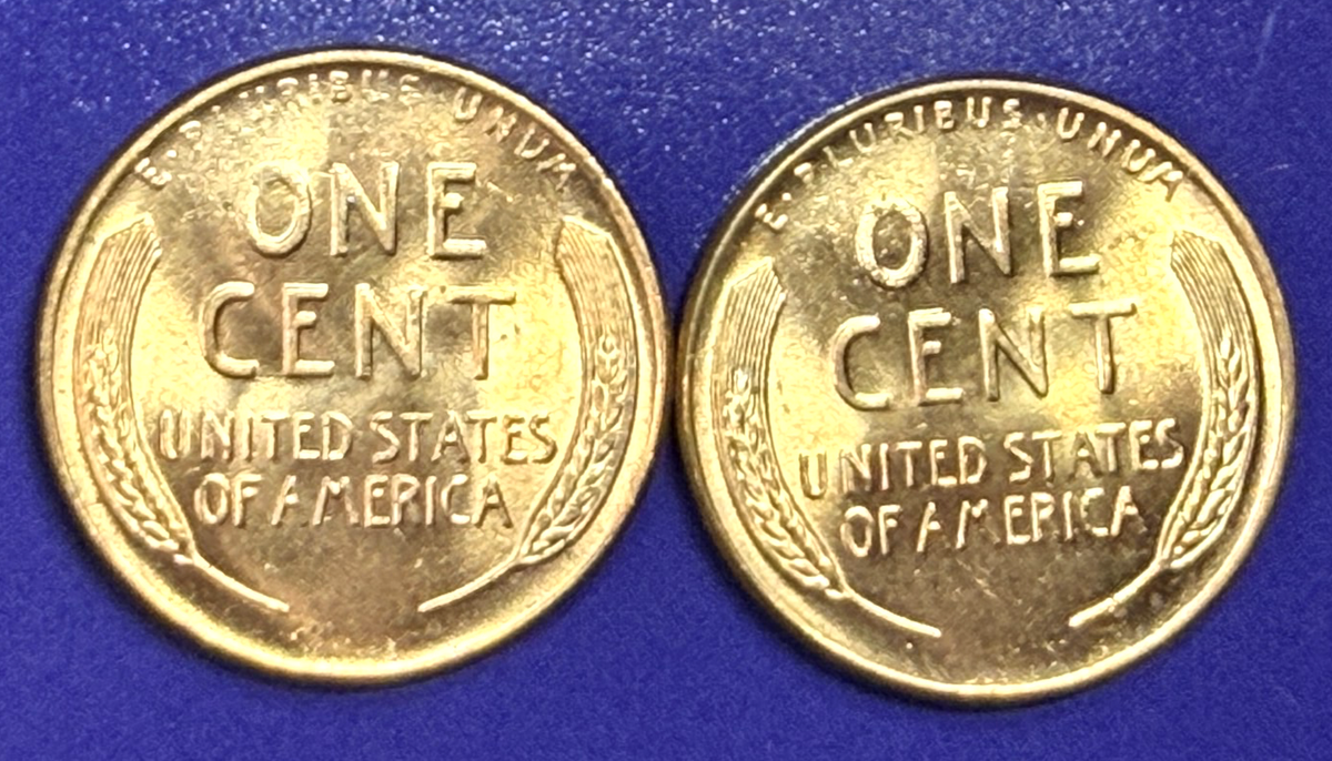 TONED END ROLL BEAUTIES 2 Coins 1958-D Lincoln Wheat Cents 1C BU Uncirculated