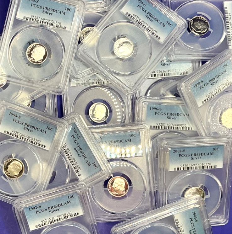 PCGS GRADED 90% SILVER Roosevelt Dimes PR69DCAM + RANDOM SELECTION COIN