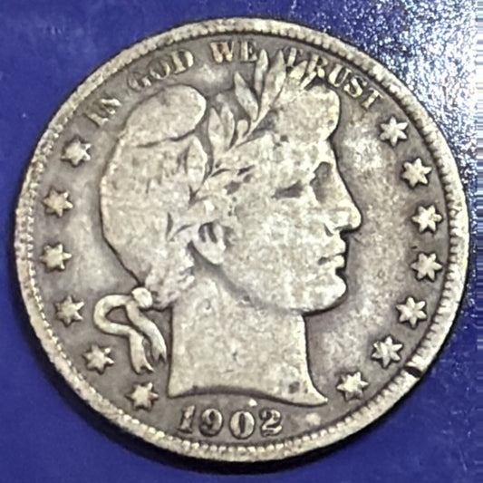 1902 Barber Half Dollar 50C F Fine 90% Silver US Coin Philadelphia