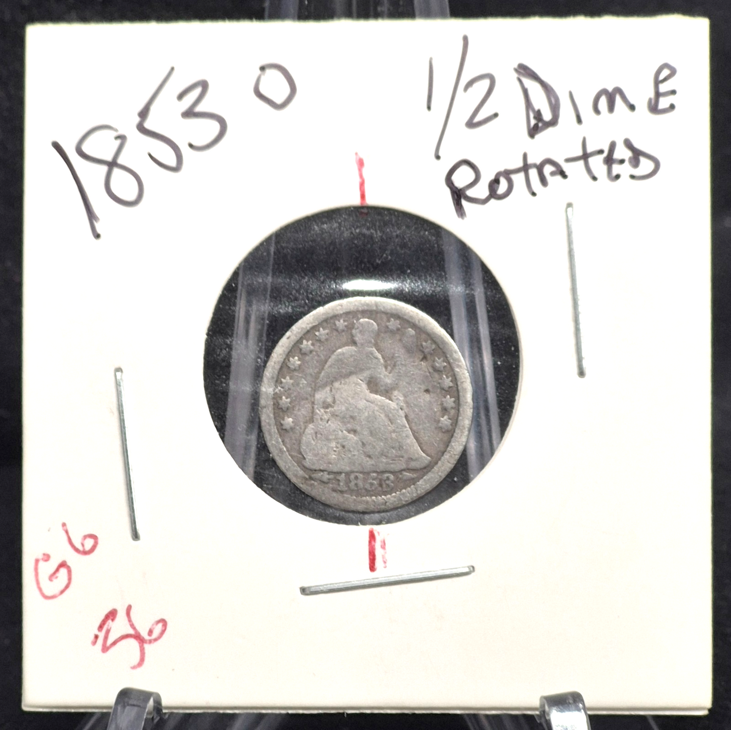 1853  Liberty Seated Half Dime Rotated Die 90% Silver Arrows at Date Good Detail