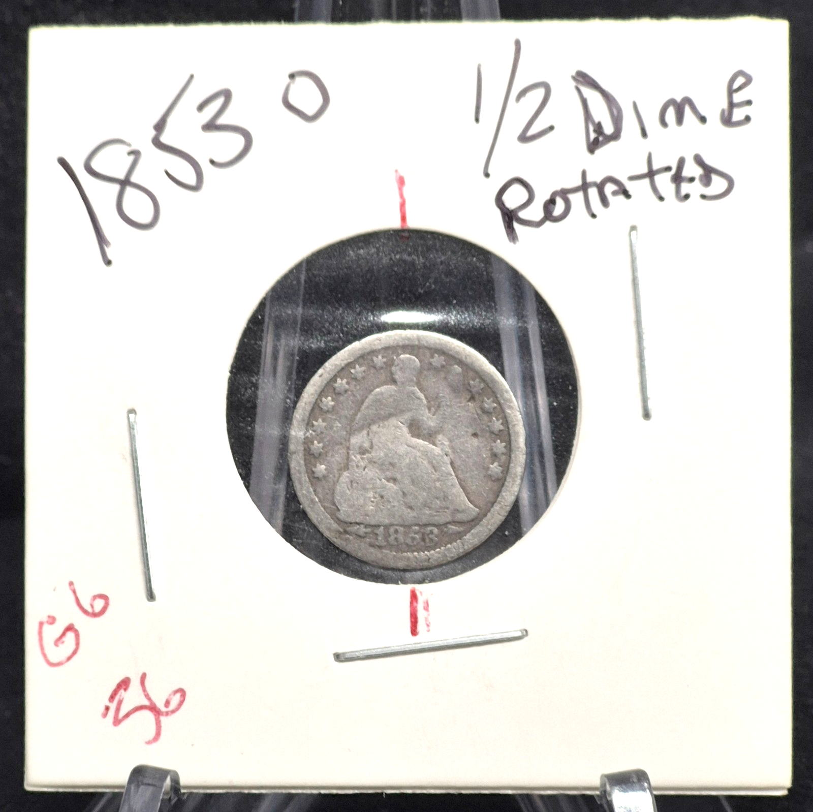 1853  Liberty Seated Half Dime Rotated Die 90% Silver Arrows at Date Good Detail