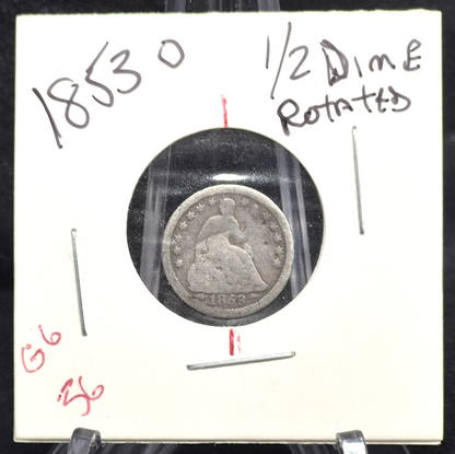 1853  Liberty Seated Half Dime Rotated Die 90% Silver Arrows at Date Good Detail