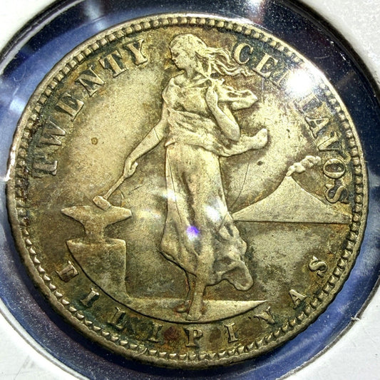 1944-D Philippines 20 Centavos .750 Silver WWII Liberation Coin VF XF US Denver