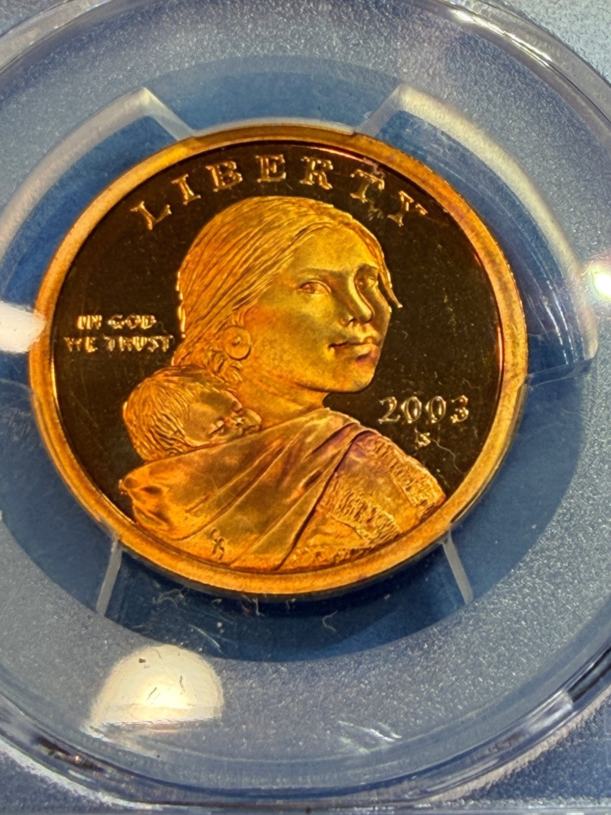 CRAZY GOLD TONER 🔥 2003-S Sacagawea Dollar $1 PCGS PR69DCAM Deep Cameo Proof