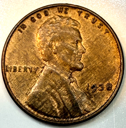 1938 Lincoln Wheat Cent WOODY Alloy Mix ERROR AU/BU COIN RED BROWN