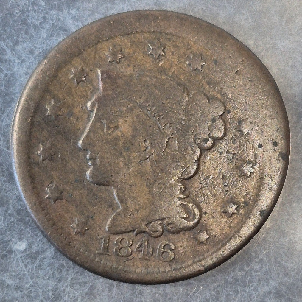 1846 Braided Hair Large Cent 1C Small Date N-6 VG Very Good Copper Coin