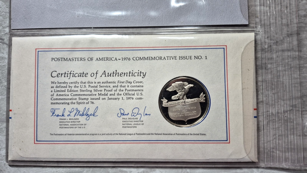 1976 Postmasters of America Spirit of 76 Sterling Silver Proof Medal FDC Issue 1