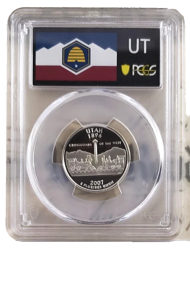 ✅ 2007-S Utah 90% SILVER Washington Quarter ~ PCGS PR69DCAM State Flag Label