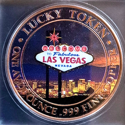 ICG Brilliant Unc Jackpot 1 oz Copper Colorized Lucky Token Las Vegas 777 Round