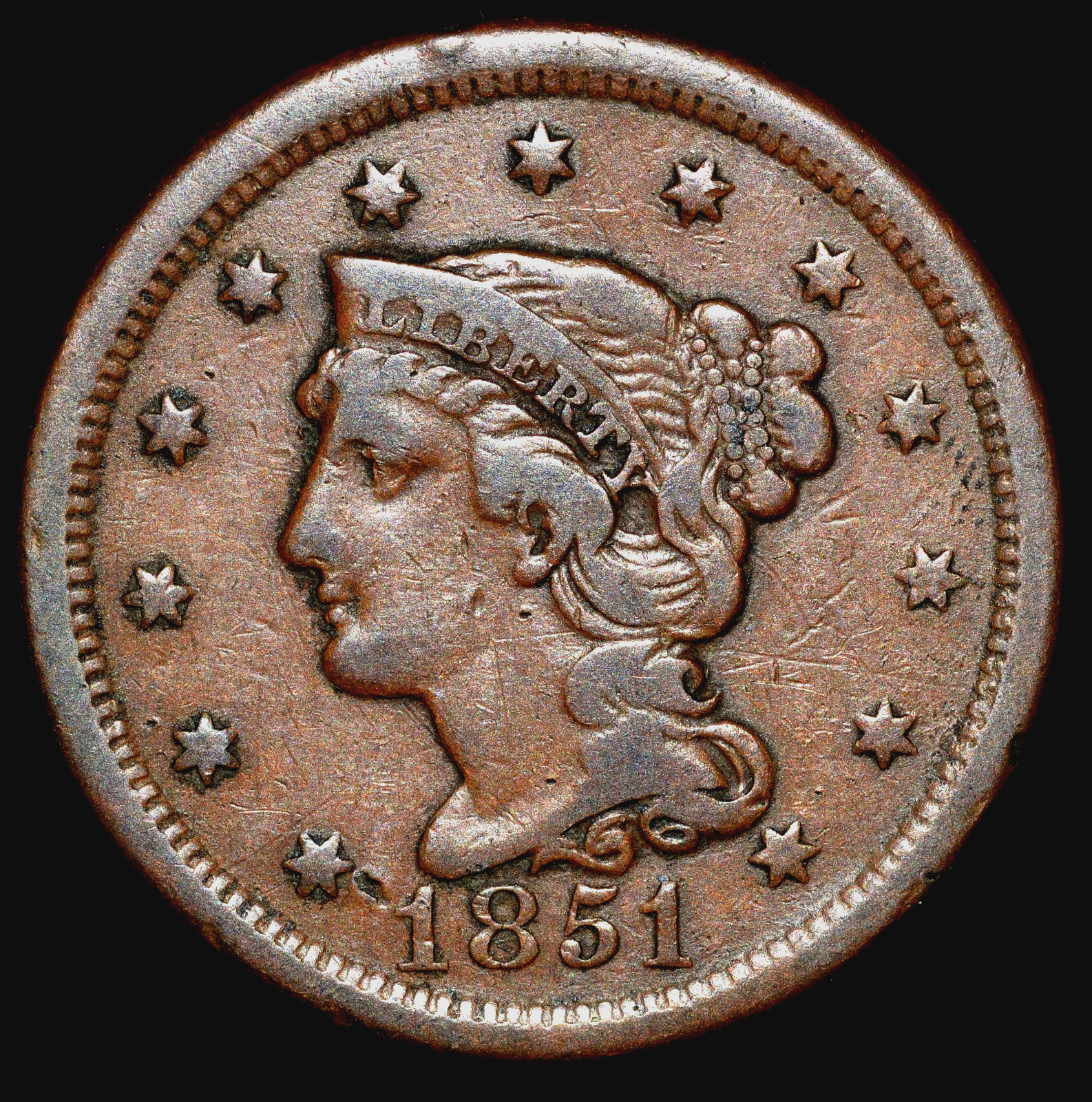 1851 Braided Hair Large Cent N38 R1 Fine-Very Fine Features 1C GSID 1156