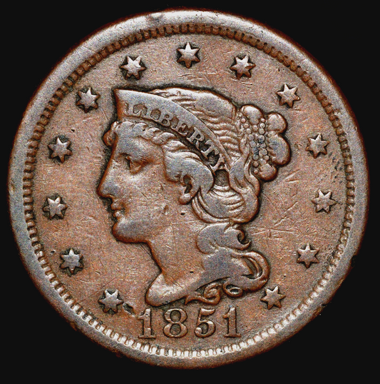 1851 Braided Hair Large Cent N38 R1 Fine-Very Fine Features 1C GSID 1156