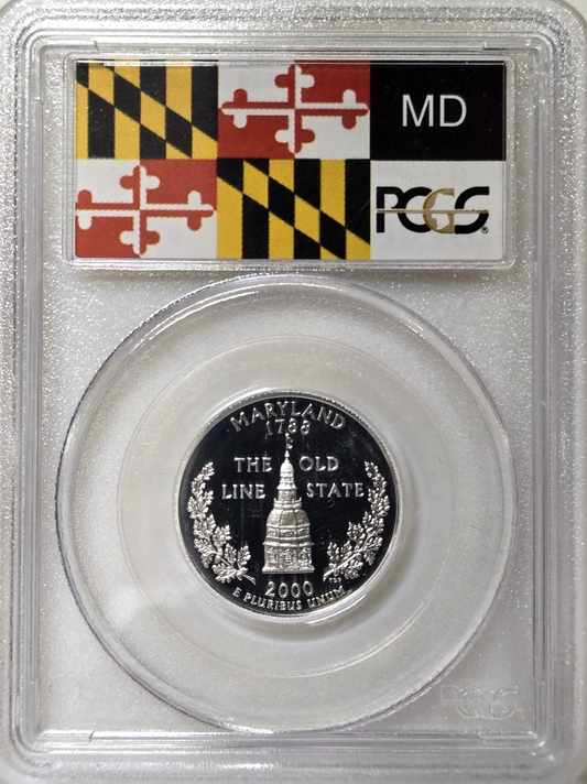 ✅ 2003-S Maryland 90% SILVER Washington Quarter ~PCGS PR69DCAM State Flag Label