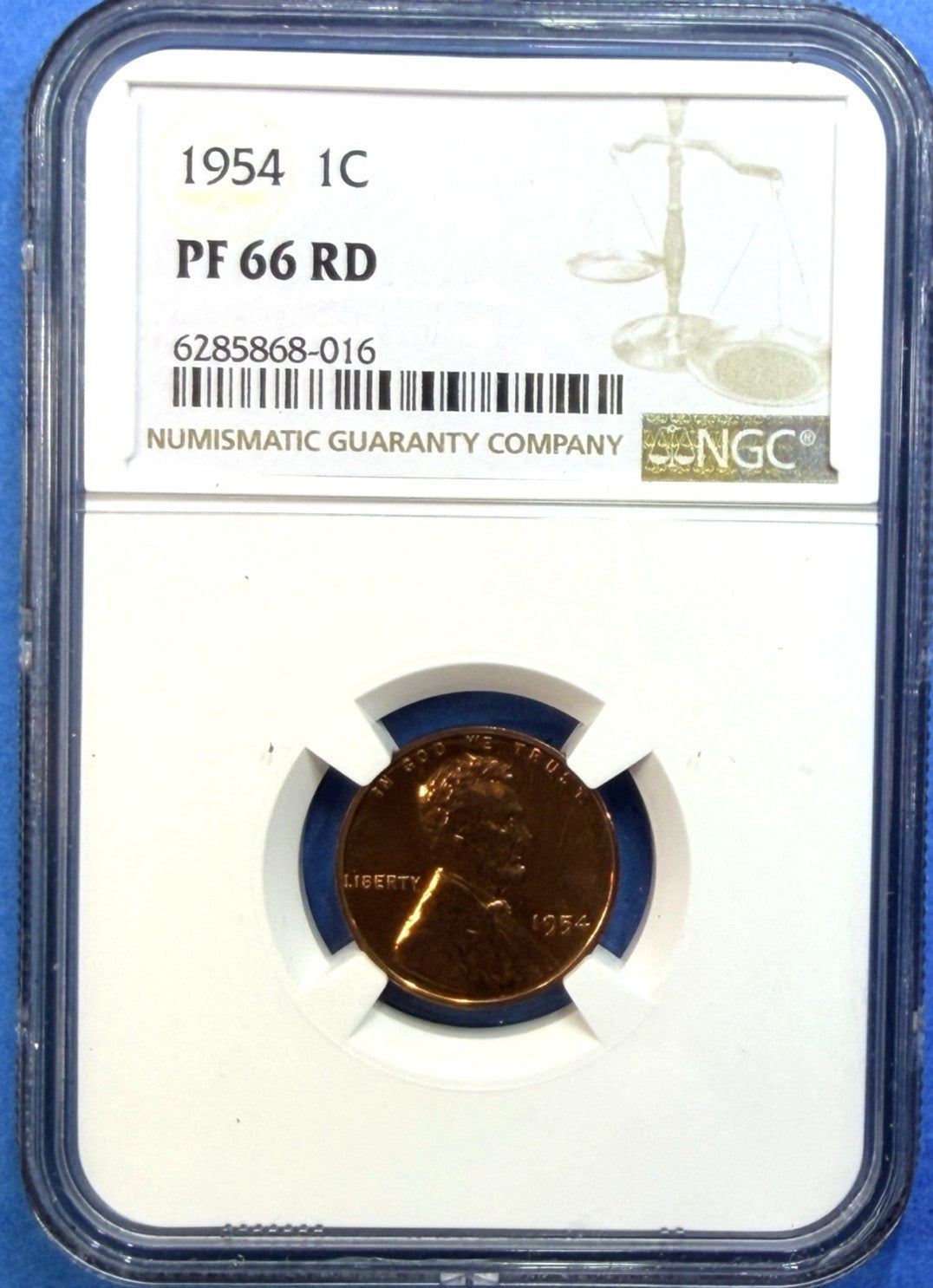 1954 Lincoln Wheat Cent Proof NGC PF66 RD Red Mirror Only 233,300 Struck - photo 1