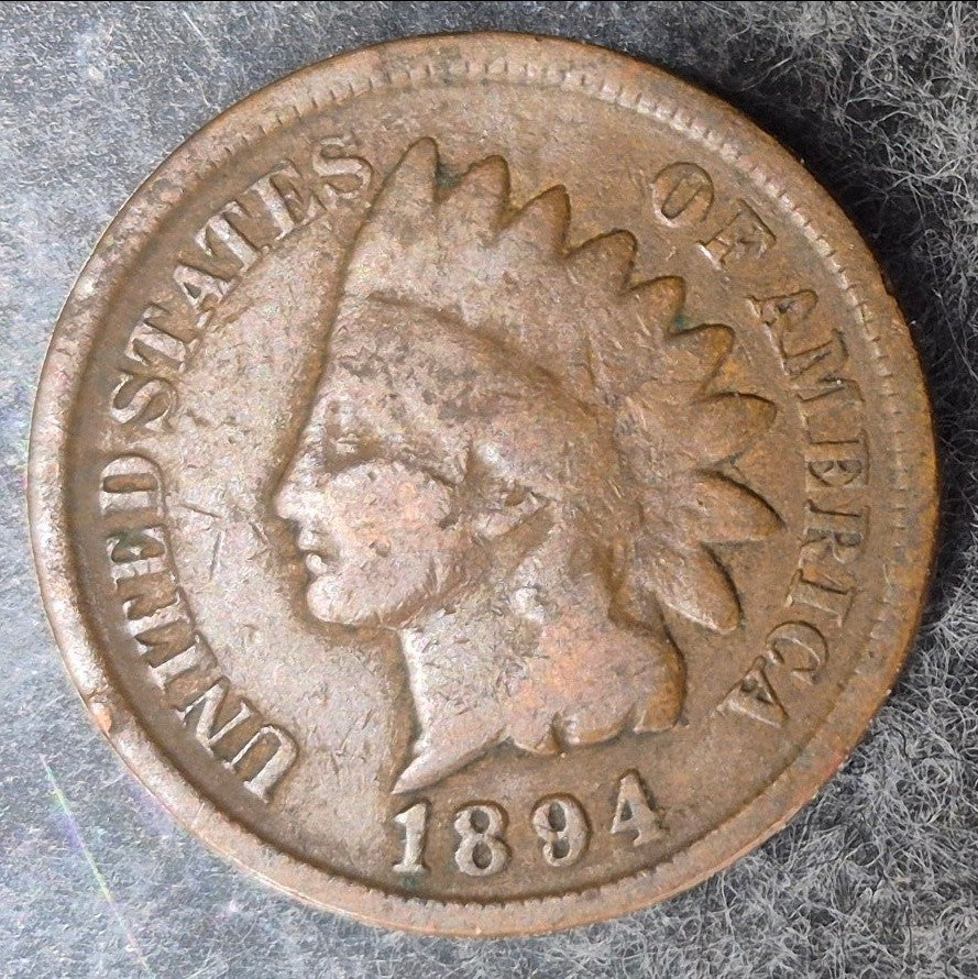 1894 Indian Head Cent Good Full Rims Shield Lines Bronze 1C US Penny Coin