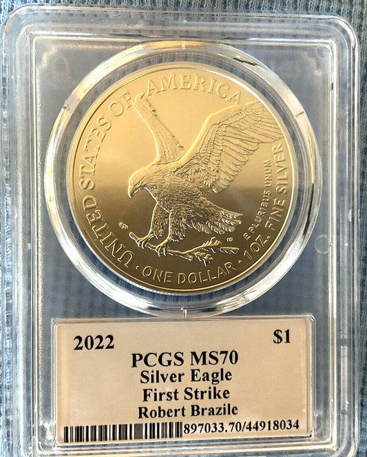 🏅🏅ROBERT BRAZILE 2022 $1 Silver Eagle .999  PCGS MS70 FS Legends of Life🏅