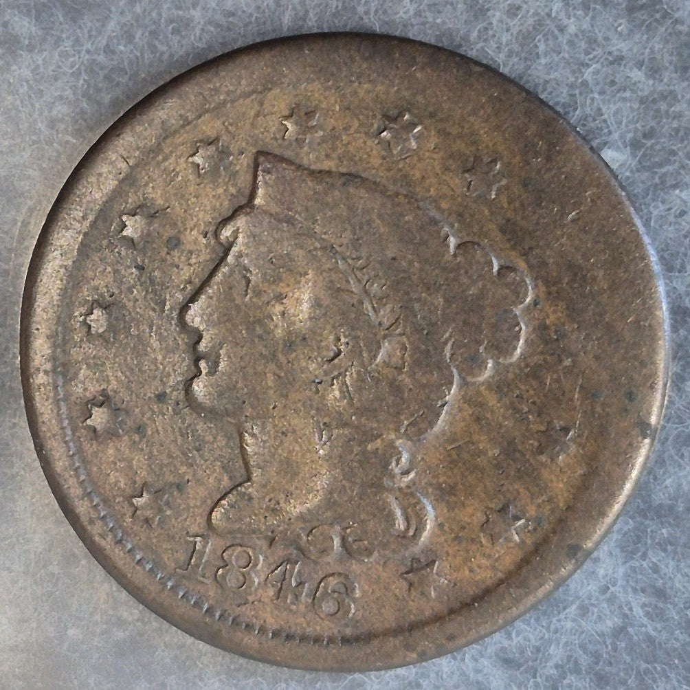 1846 Braided Hair Large Cent 1C Small Date N-6 VG Very Good Copper Coin