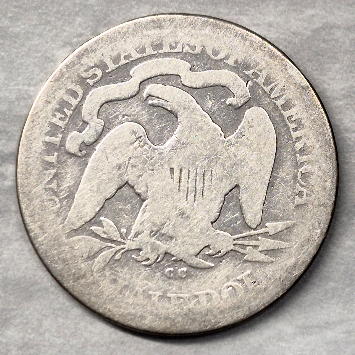 1877-CC Seated Liberty Half Dollar 50C Small CC Carson City Mint 90% Silver Good