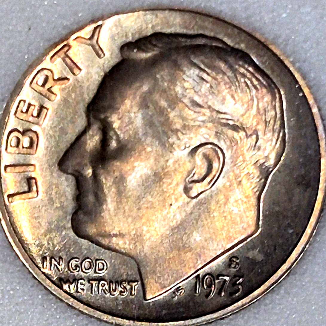 1973-S Roosevelt Dime Proof Toned San Francisco Mint US 10C Clad Coin