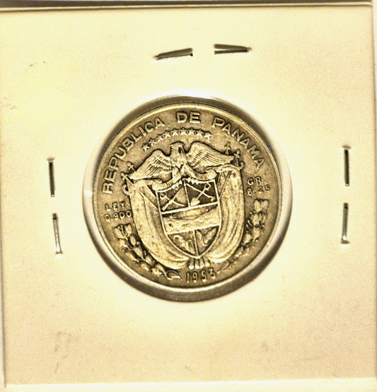 Panama 1953 1/4 Balboa Crisp AU Features 90% Silver Very Rare Low Mintage