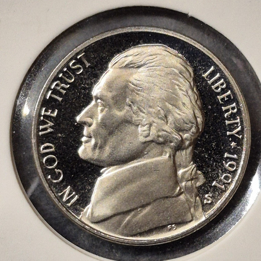 1991-S Jefferson Nickel 5C Choice Proof Cameo San Francisco Mint Mirror Fields