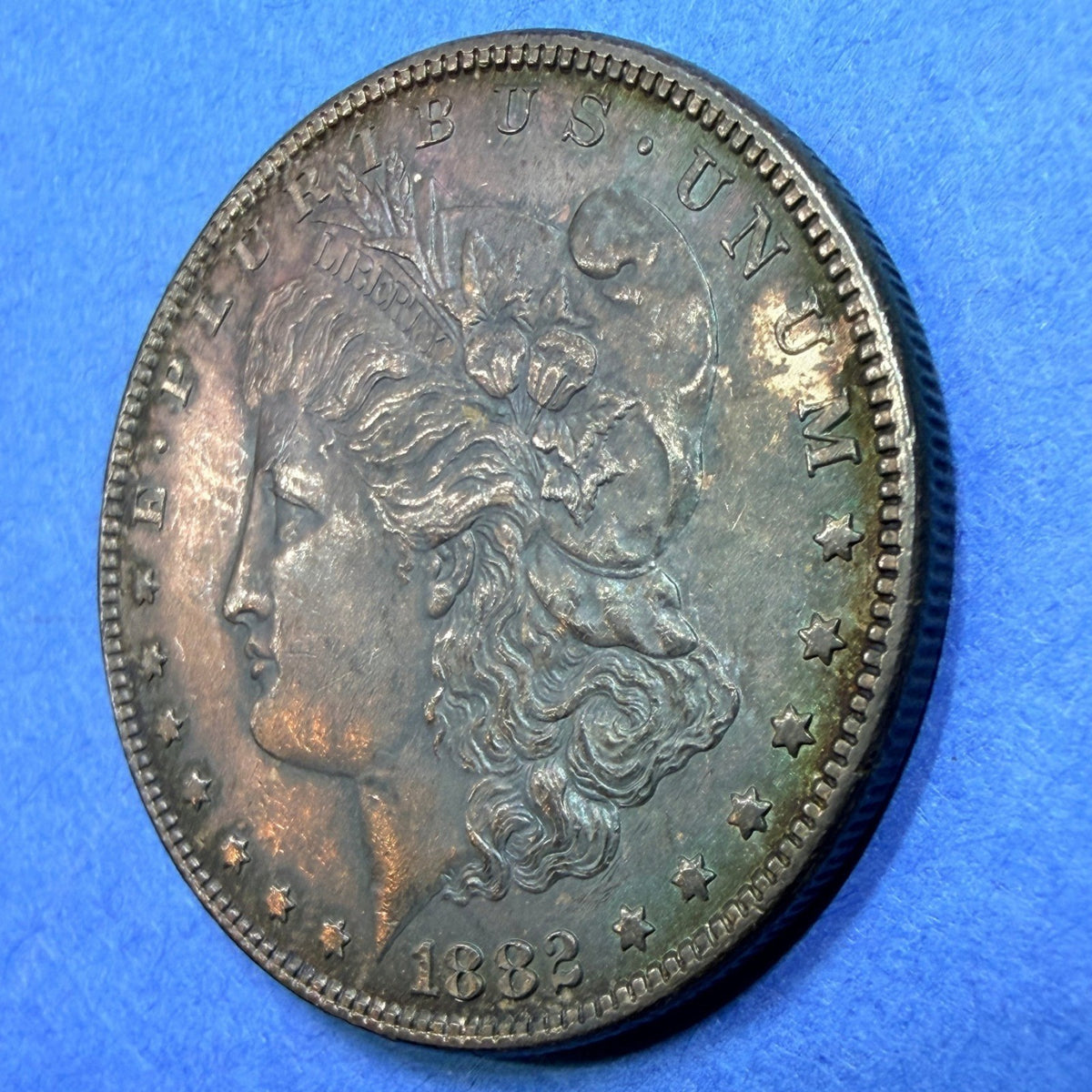 1882 Morgan Silver Dollar $1 BU Blue Toned Philadelphia 90% Silver US Coin