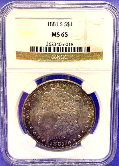 1881 S Morgan Silver NGC Highly Graded MS65 $1 Dollar US Coin 90% Fine Silver