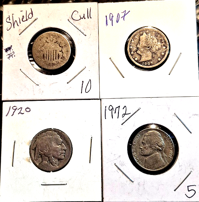 Lot of (4) Nickels, Sheild, V, Buffalo, Jefferson, 160 Years of History 5C
