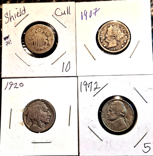 Lot of (4) Nickels, Sheild, V, Buffalo, Jefferson, 160 Years of History 5C