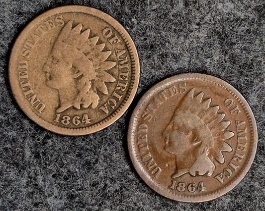 (2) 1864 Indian Head Cents Both G Features (1) Type II (1) Type III Coins Shown