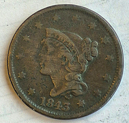 1843 Braided Hair Large Cent Small Letter Variety Very Good Features N10 R3