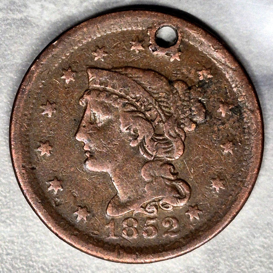 1852 Braided Hair Large Cent 1C Coronet Head Pre-Civil War US Copper Coin VG