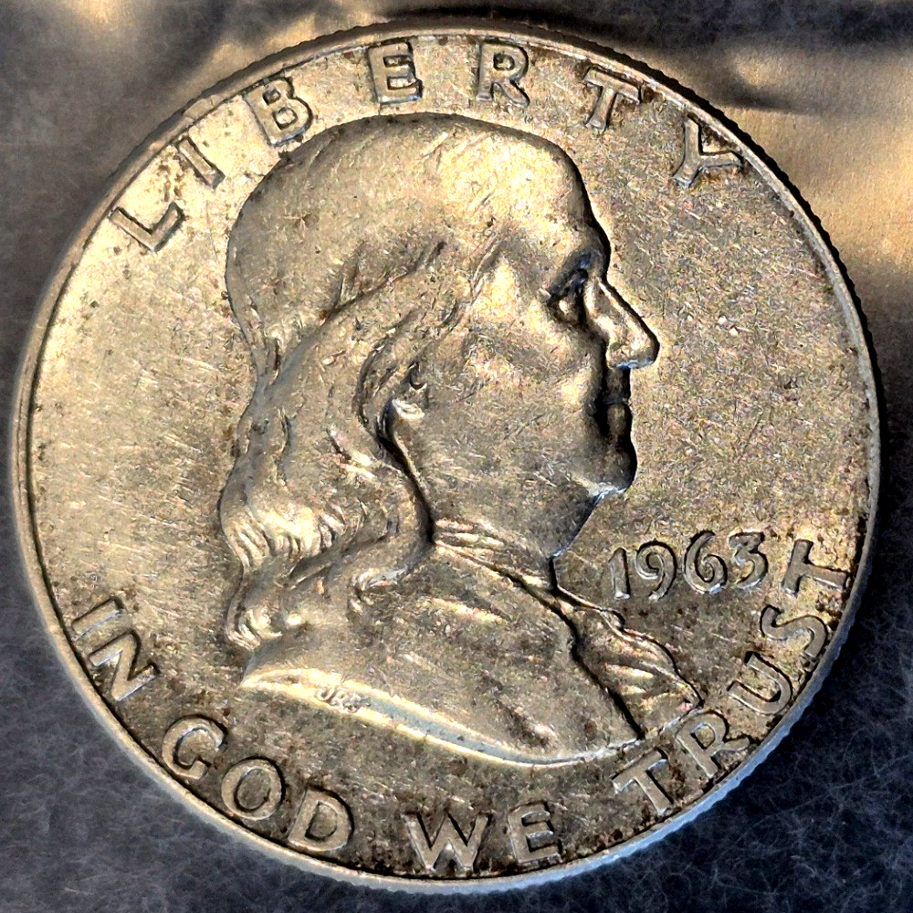 1963 D Franklin Half Dollar 50C 90% Silver XF Last Year of Issue Denver Mint