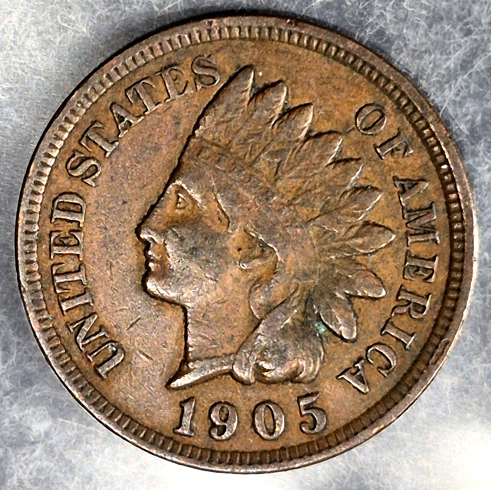 1905 Indian Head Cent Penny 1C VF-XF Features Diamonds Bronze Brown