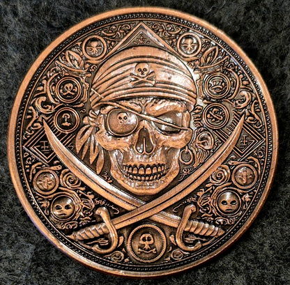 1 oz AVDP .999 Fine Copper Round  ☠️ Antiqued Pirate Design ☠️ 1 Ounce Coin USA
