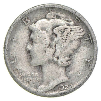 G-VG+ 1927-P Mercury 90% SILVER Dime Average Circulated Condition