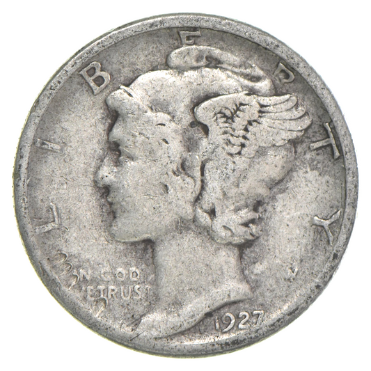 G-VG+ 1927-P Mercury 90% SILVER Dime Average Circulated Condition
