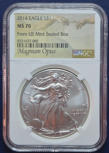 2014 American Silver Eagle MS70 NGC Flawless Magnum Opus From US Mint Sealed Box