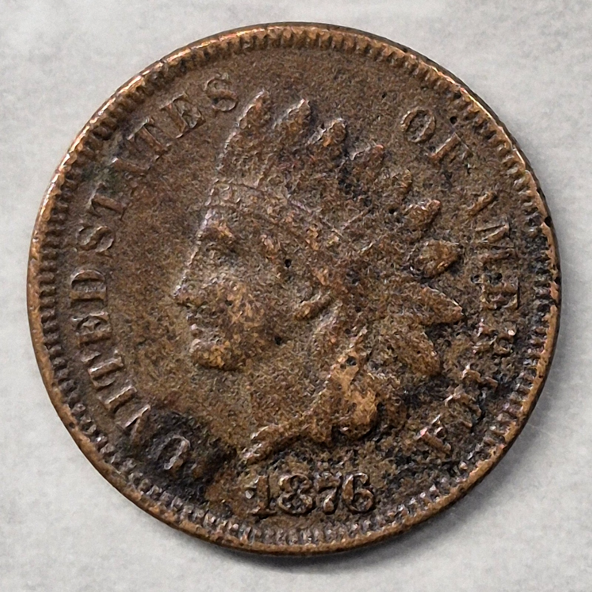 1876 Indian Head Cent Penny 1C VG Semi-Key Date Low Mintage 7.9 Million US Coin