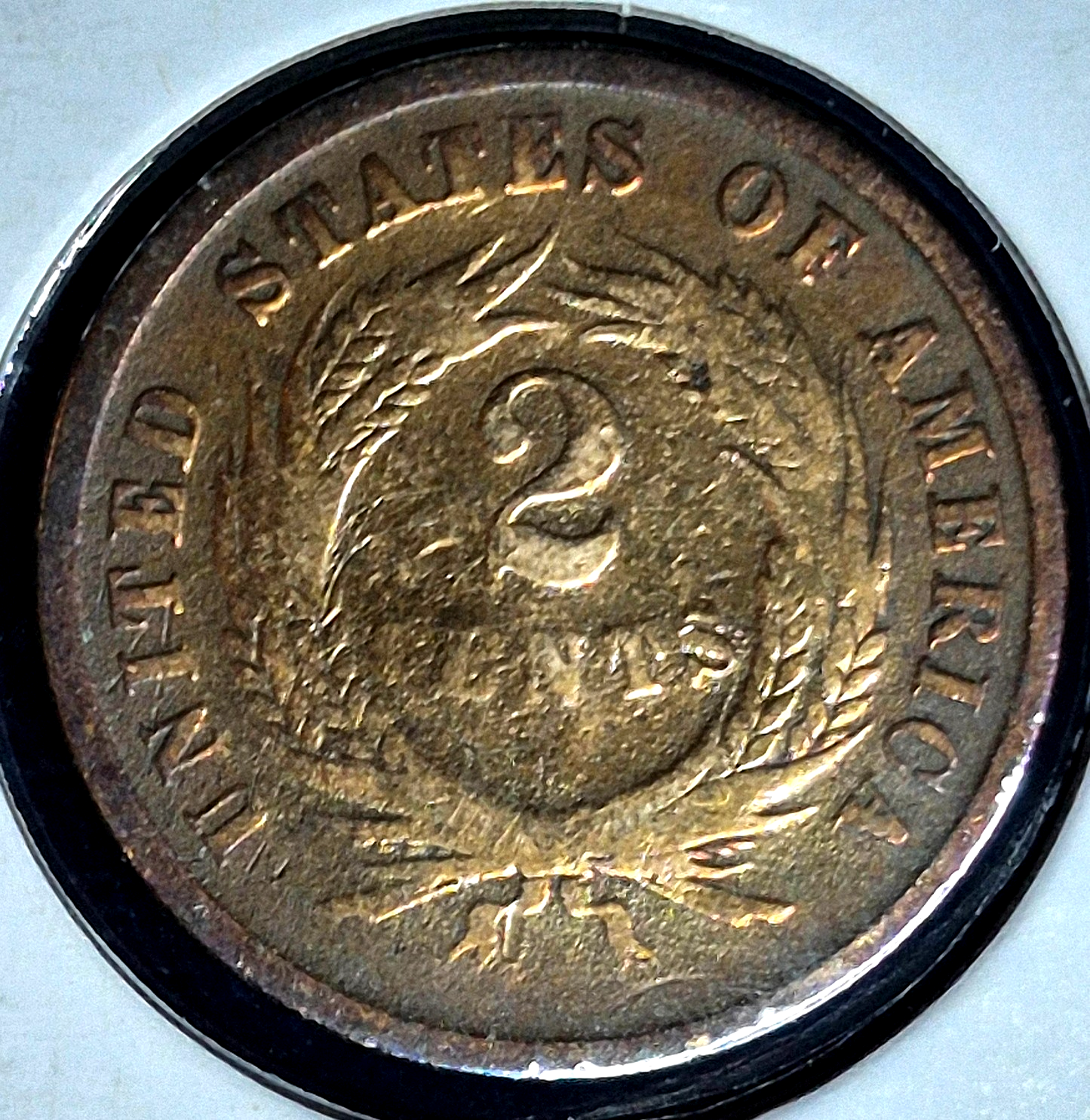 1866 2 Cent Piece Very Fine Features, First Coin With Motto "In God We Trust" 2C