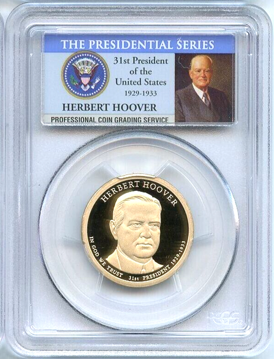 ✅ 2014 S Herbert Hoover Presidential Dollar PCGS PR69DCAM Photo Label