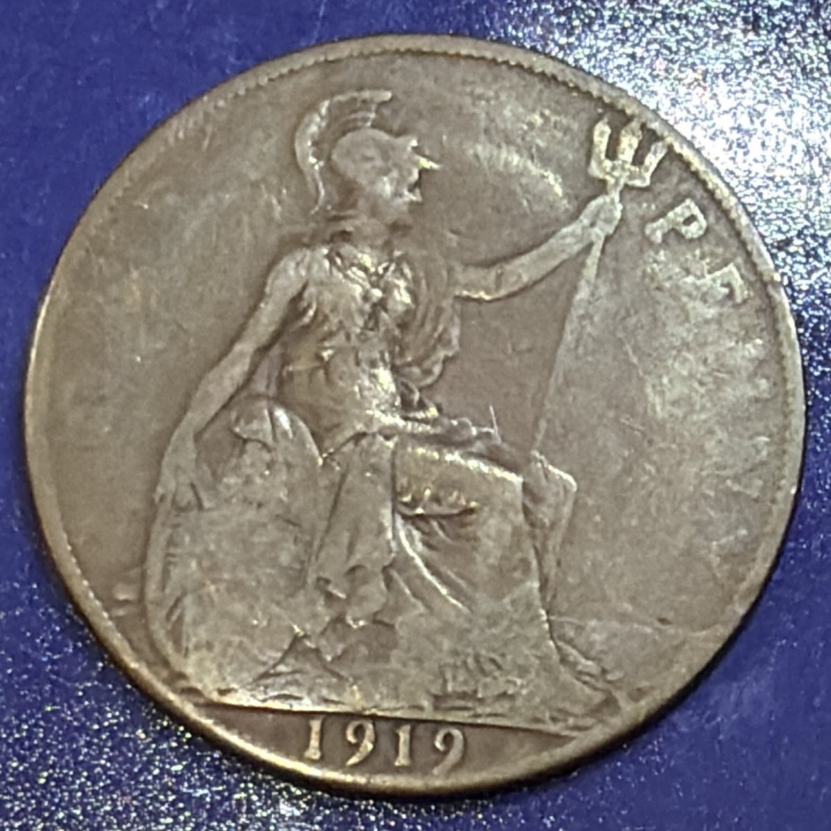1919 Great Britain One Penny George V 1D F Fine Bronze UK Coin