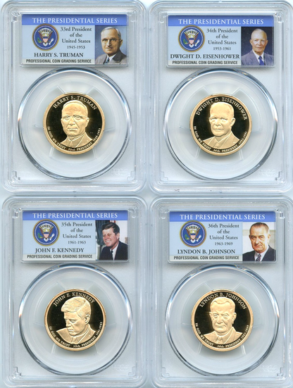 🔥 2015 S Presidential Dollar 4 Coin Set PCGS PR69DCAM JFK IKE JOHNSON TRUMAN