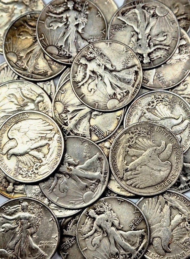 $1 Face Value 90% Silver Walking Liberty Half Dollar (Two Coins) G - VG Features