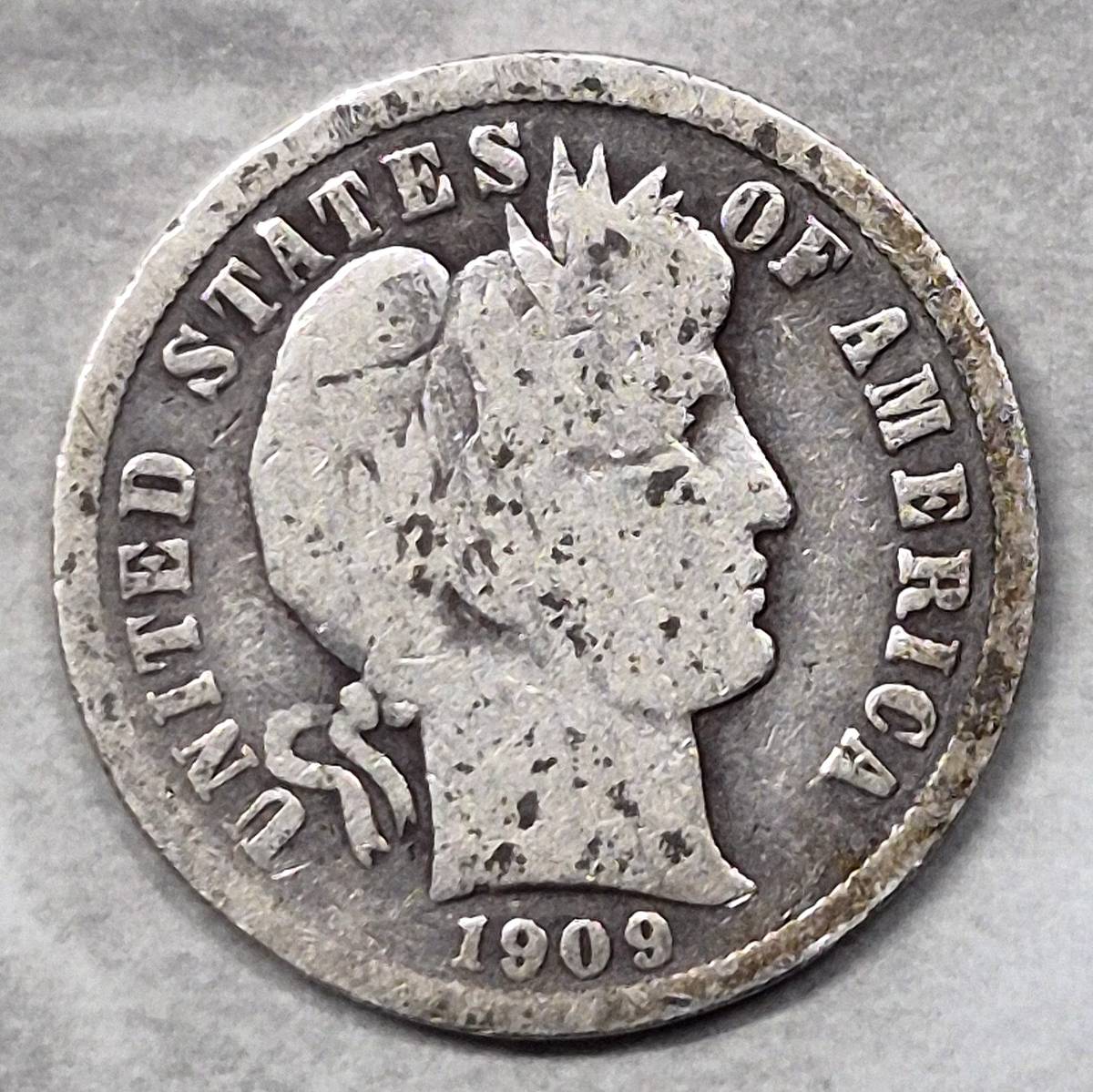 1909 Barber Dime 10C 90% Silver Philadelphia Mint Liberty Head Coin Good